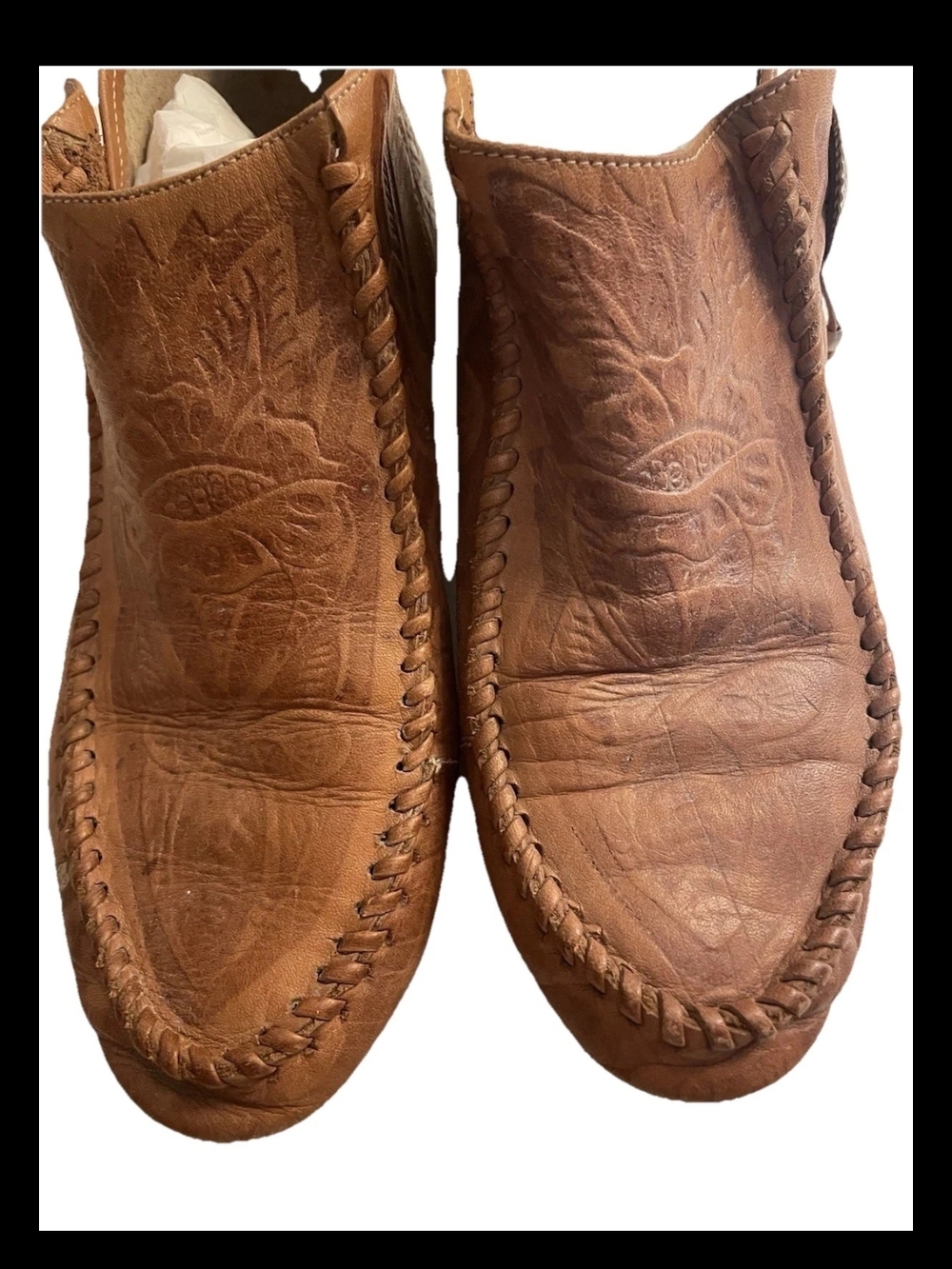 Chili's Hand- Tooled Leather with Whip Stitched Ankle Boots Shoes Sz 6.5